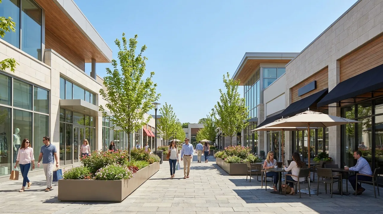 Modern open-air shopping and dining plaza in Closter, NJ