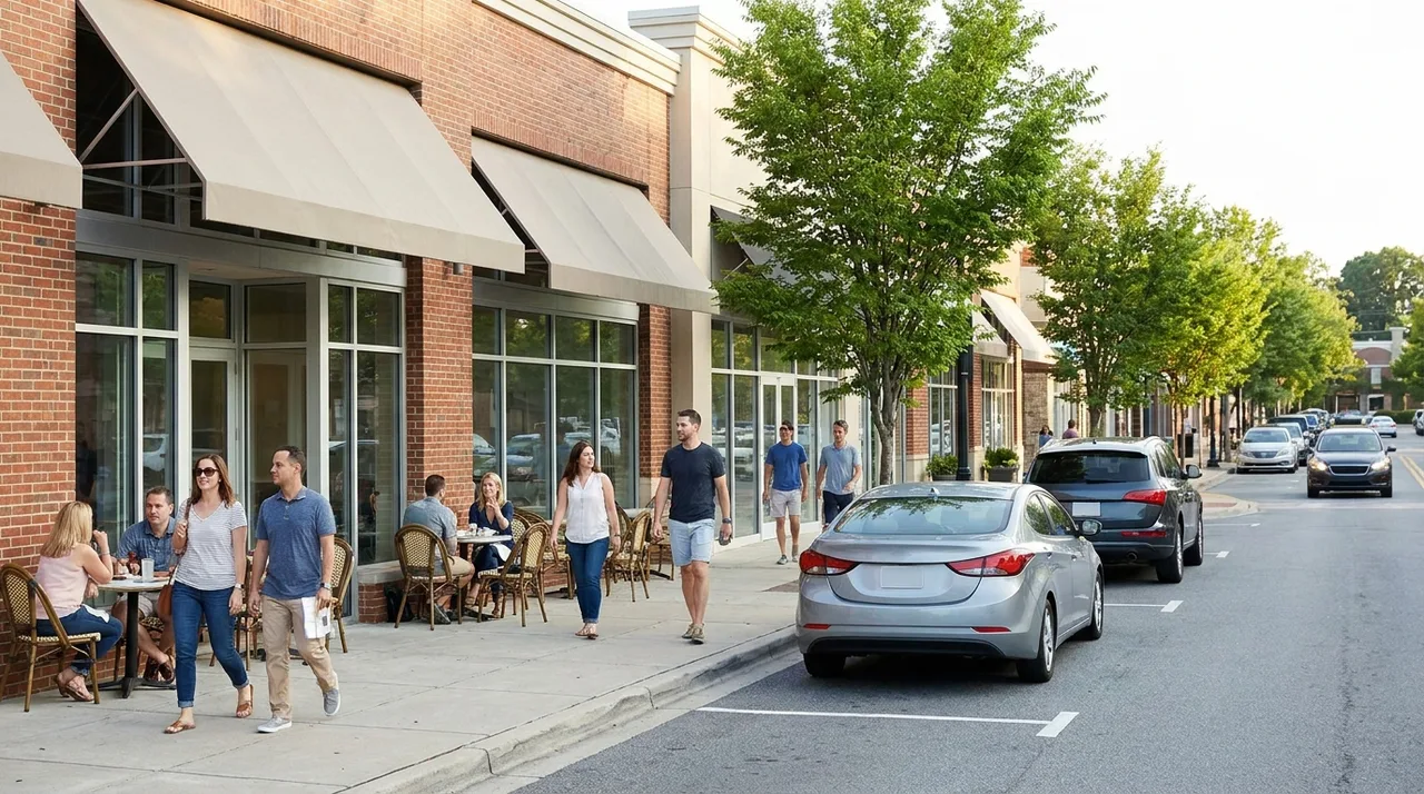 Shops and cafes along Main Street in Fort Lee NJ