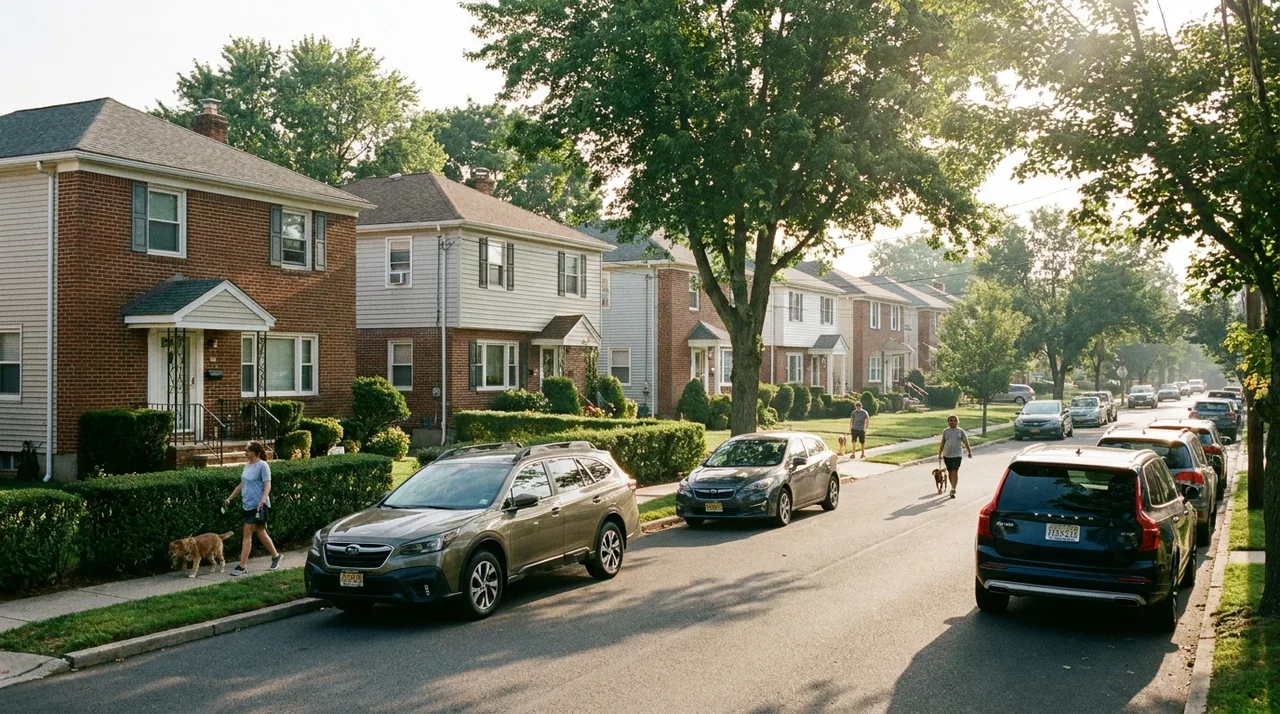 Residential street of well-kept homes in Palisades Park NJ