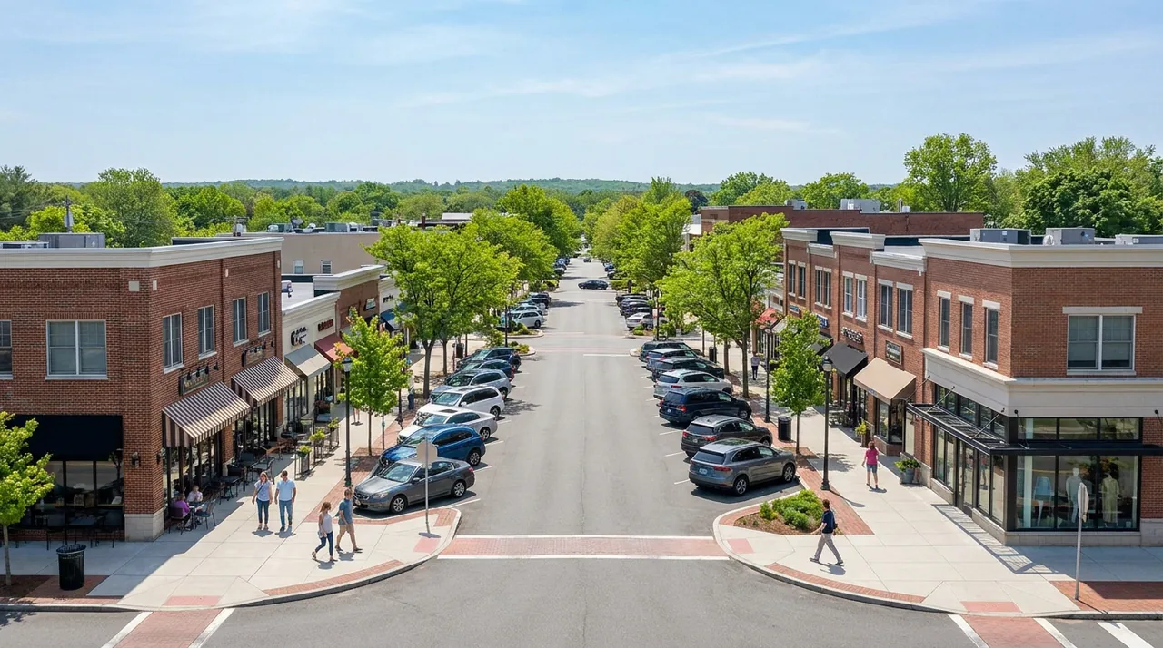 Walkable downtown Main Street with local shops along Kinderkamack Road in Park Ridge, NJ