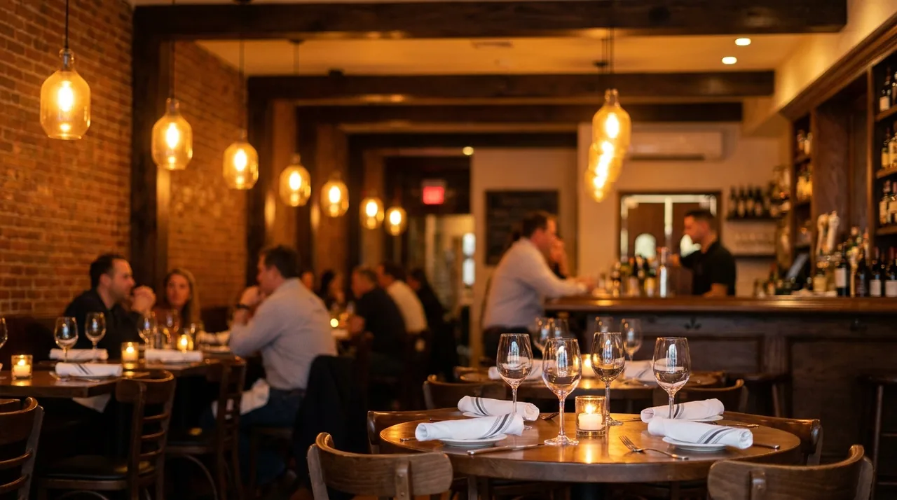 Warm, inviting upscale restaurant interior with candlelit tables in River Vale, NJ
