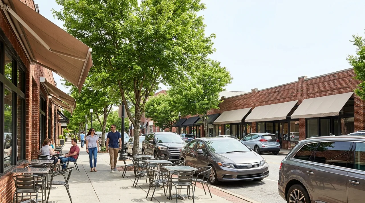 Cafes and shops along Cedar Lane in Teaneck NJ