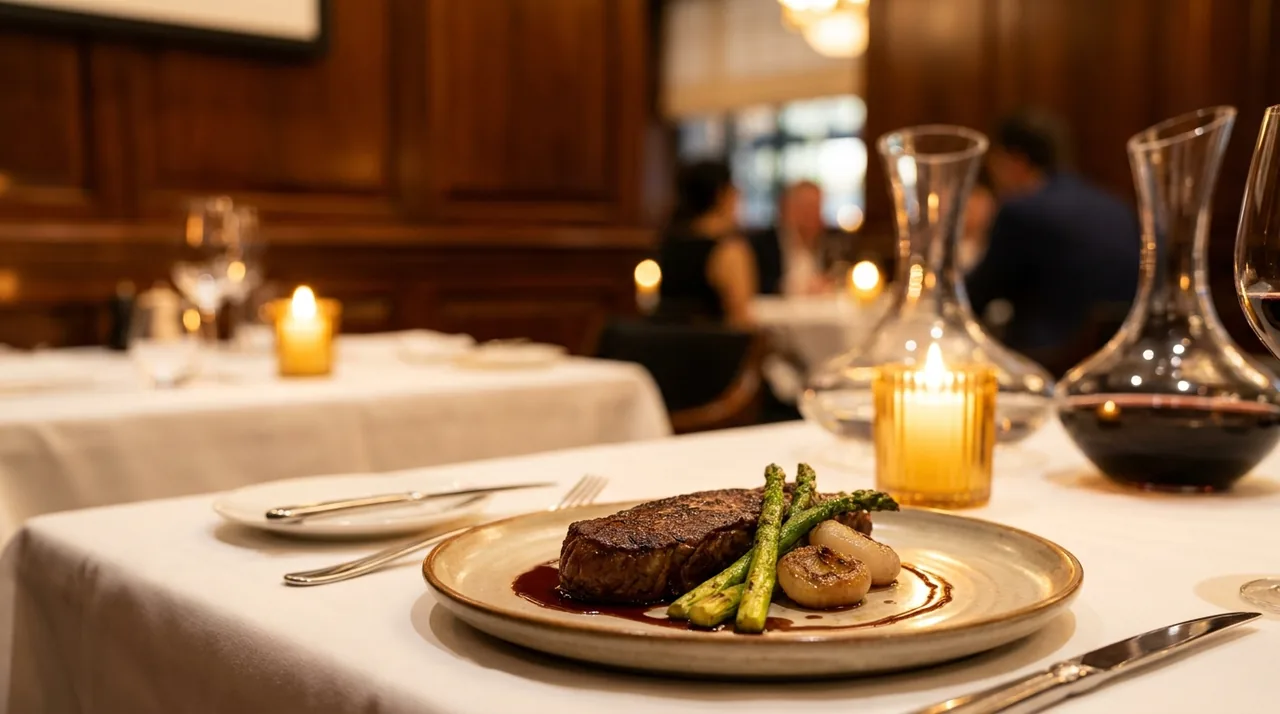 Fine dining plated steak at an upscale BYOB restaurant near Upper Saddle River, NJ