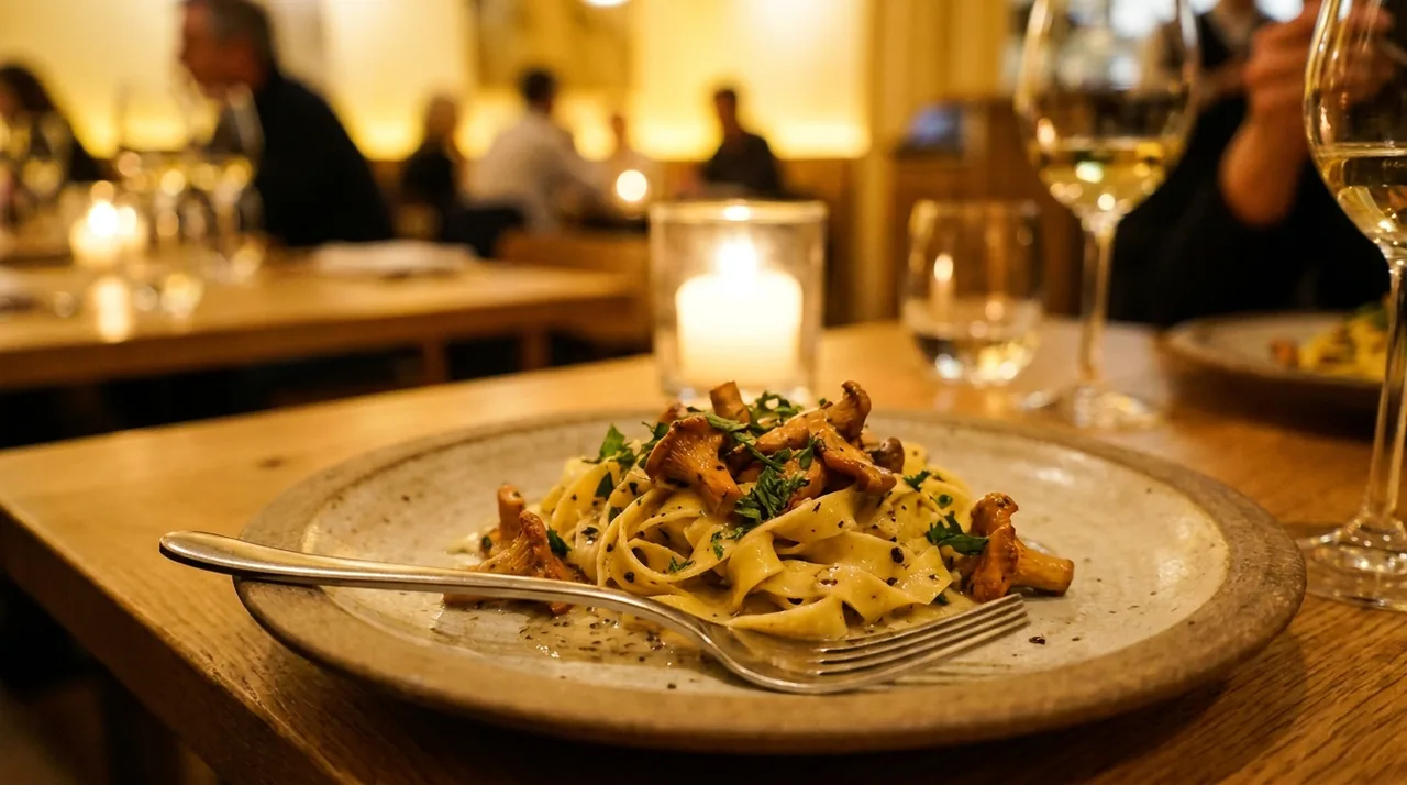 Fresh handmade pasta plated at an upscale restaurant in Woodcliff Lake, NJ