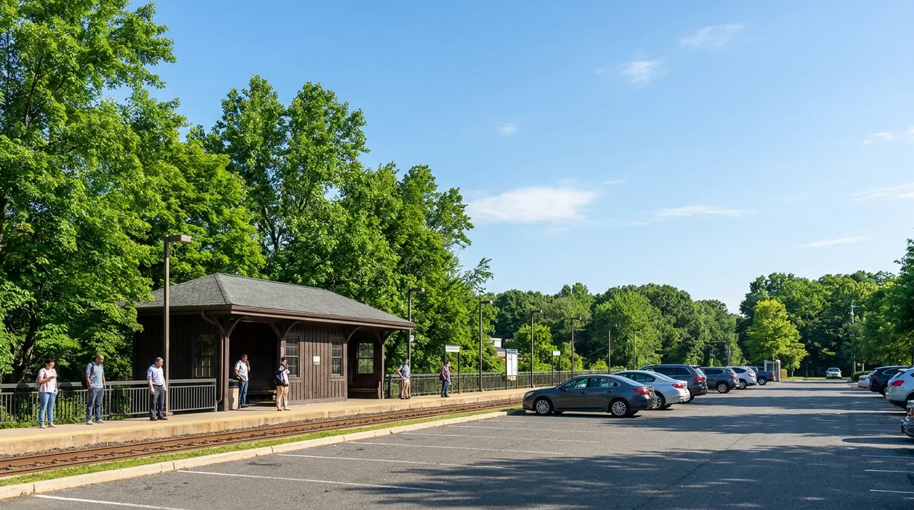 NJ Transit commuter train station platform in Woodcliff Lake, NJ